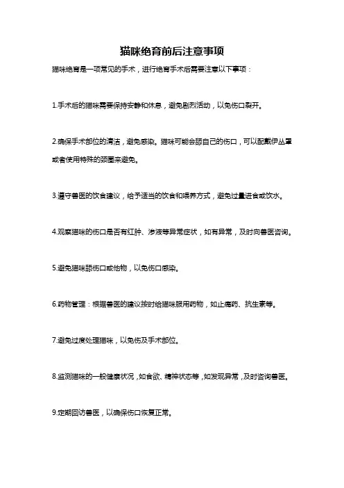 猫咪绝育前后注意事项