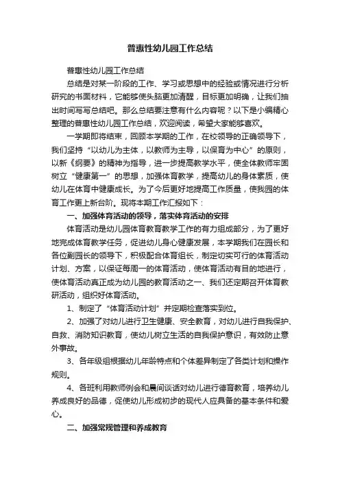 普惠性幼儿园工作总结