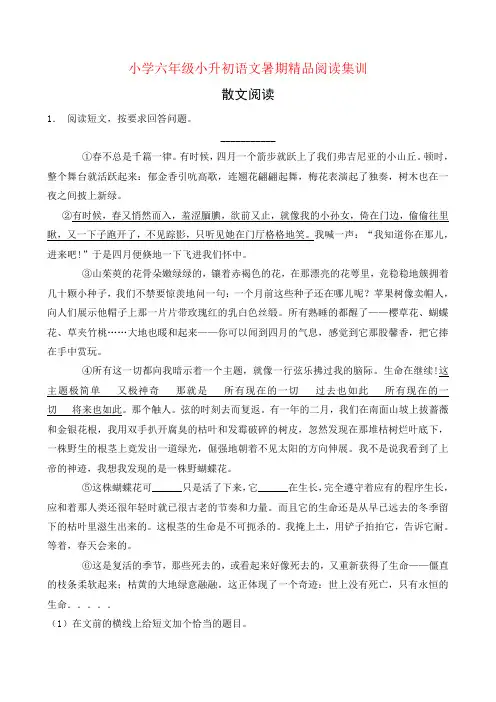 统编版小升初语文暑期经典阅读训练-散文阅读2(含答案) 