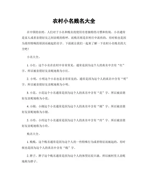 农村小名贱名大全