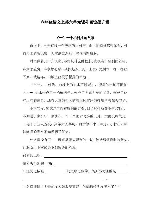 六年级语文上第六单元课外阅读提升卷5含答案  人教统编版