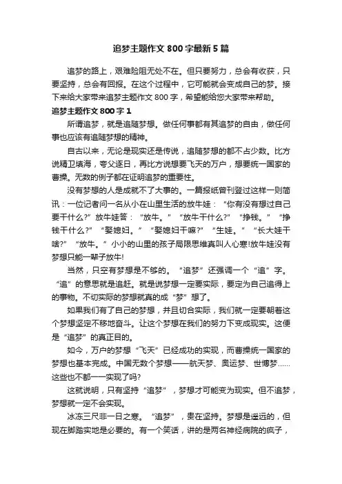 追梦主题作文800字最新5篇