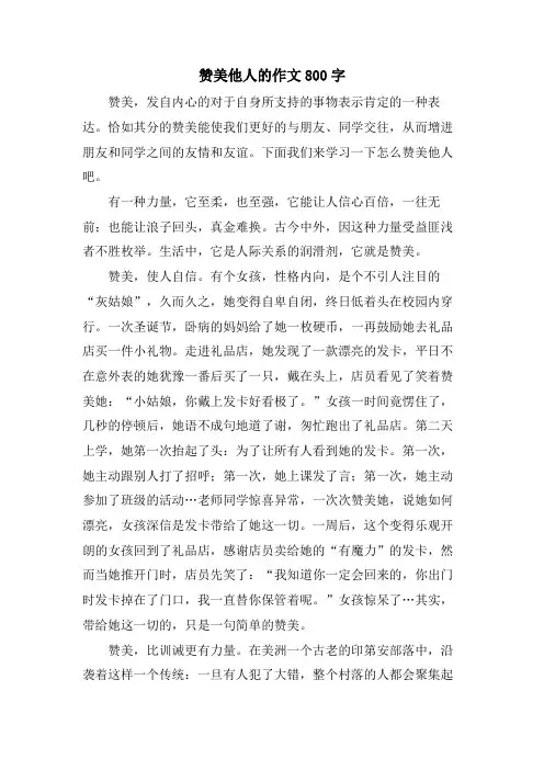 赞美他人的作文800字