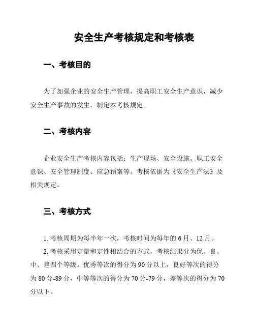 安全生产考核规定和考核表