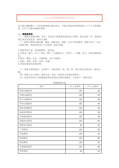 4月1后增值税税率和征收率表