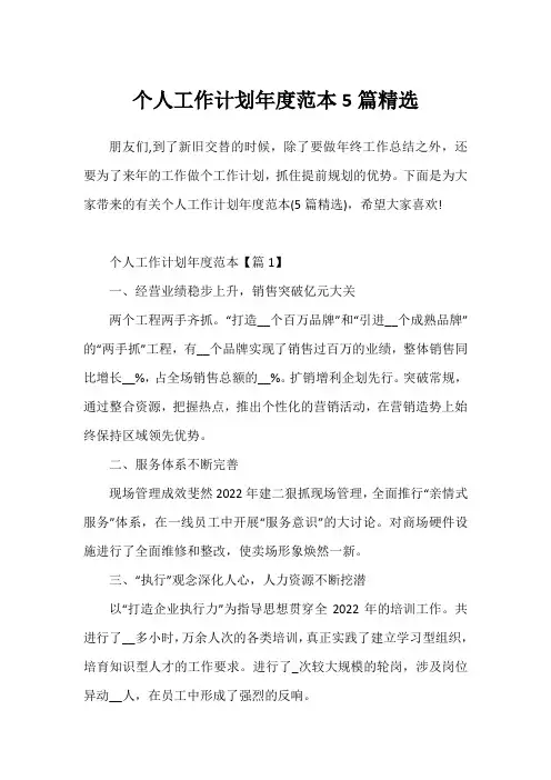 个人工作计划年度范本5篇精选