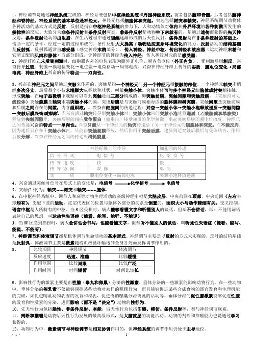 神经调节知识点