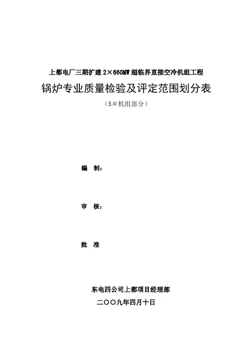 锅炉专业质量检验项目划分表