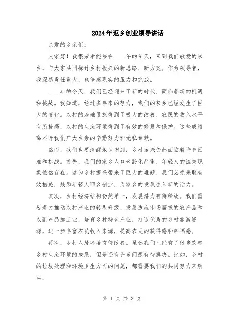 2024年返乡创业领导讲话