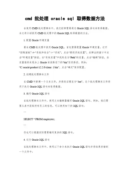 cmd 批处理 oracle sql 取得数据方法