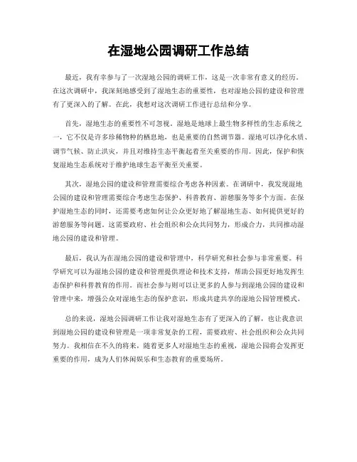 在湿地公园调研工作总结
