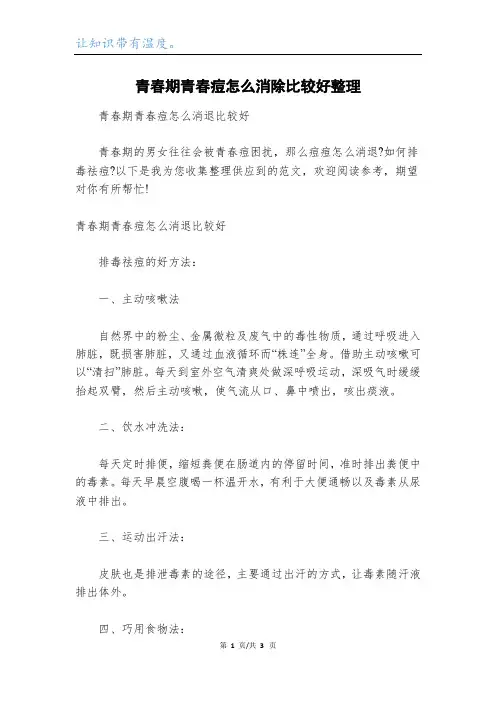 青春期青春痘怎么消除比较好整理