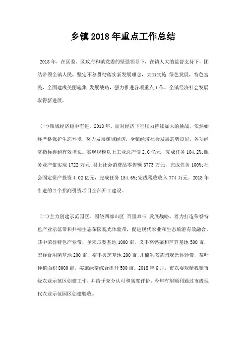 乡镇2018年重点工作总结
