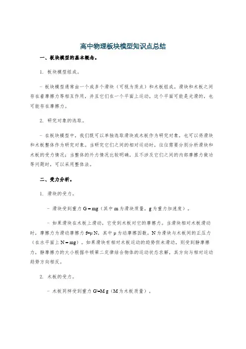 高中物理板块模型知识点总结