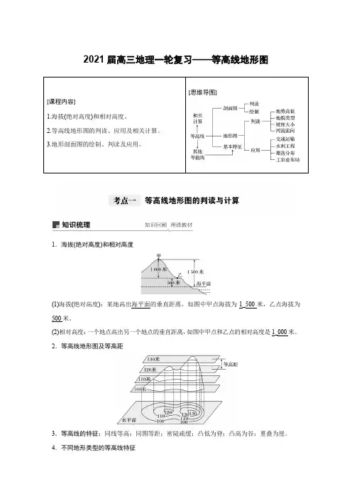 2021届高三地理一轮复习——等高线地形图