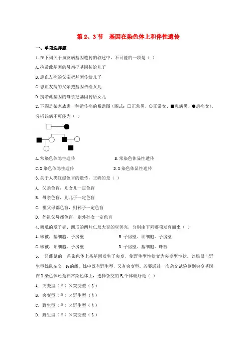 高中生物一轮复习 基因在染色体上和伴性遗传精练(含解析)必修2