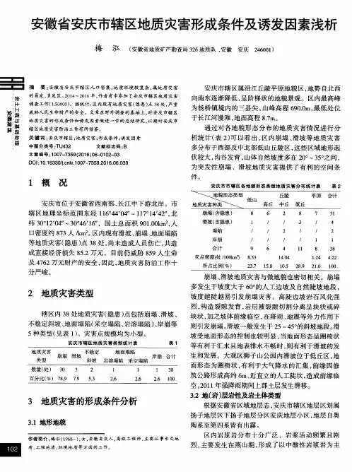安徽省安庆市辖区地质灾害形成条件及诱发因素浅析
