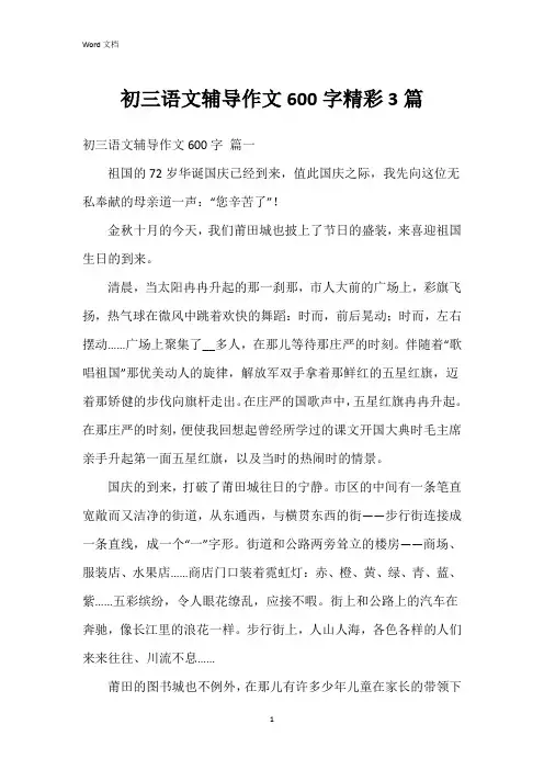 初三语文辅导作文600字3篇