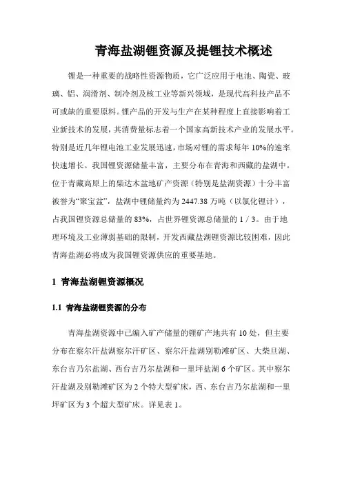 青海盐湖锂资源及提锂技术概述