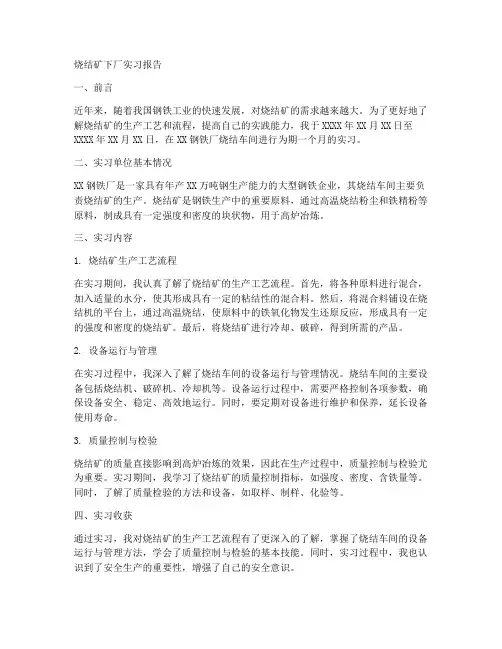 烧结矿下厂实习报告