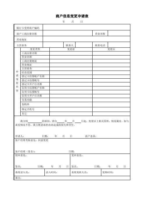 表8：商户信息变更申请表