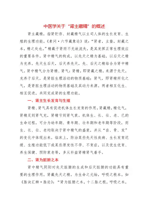 中医学关于“肾主藏精”的概述