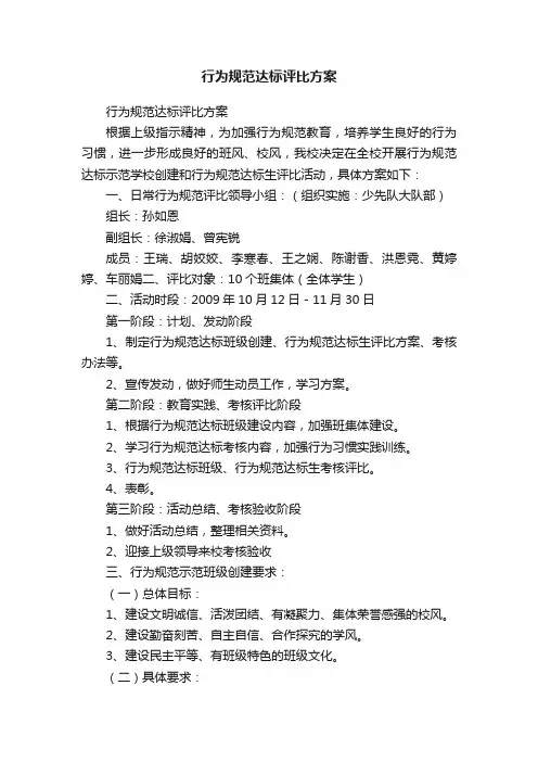 行为规范达标评比方案