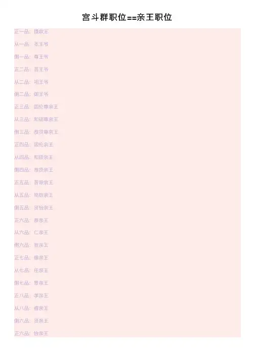 宫斗群职位==亲王职位