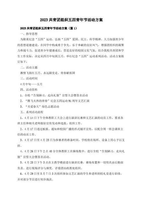 2023共青团组织五四青年节活动方案