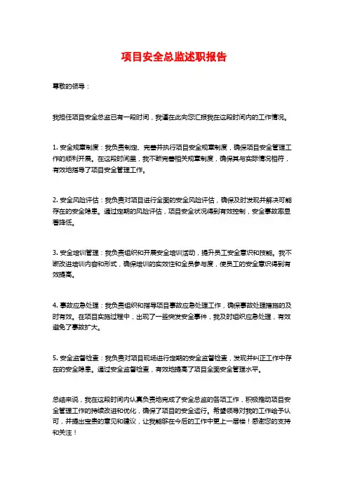 项目安全总监述职报告