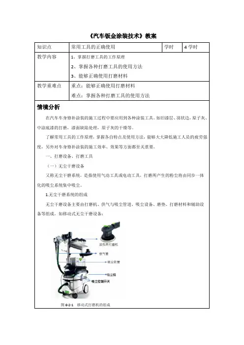汽车钣金喷涂技术 常用工具的正确使用-教案