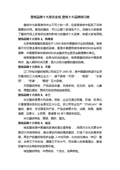 壁纸品牌十大排名全球_壁纸十大品牌排行榜