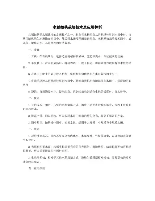 水稻抛秧栽培技术及应用探析