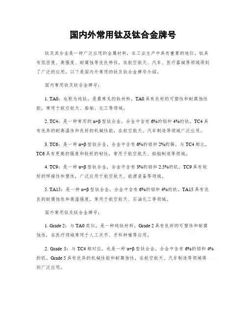 国内外常用钛及钛合金牌号