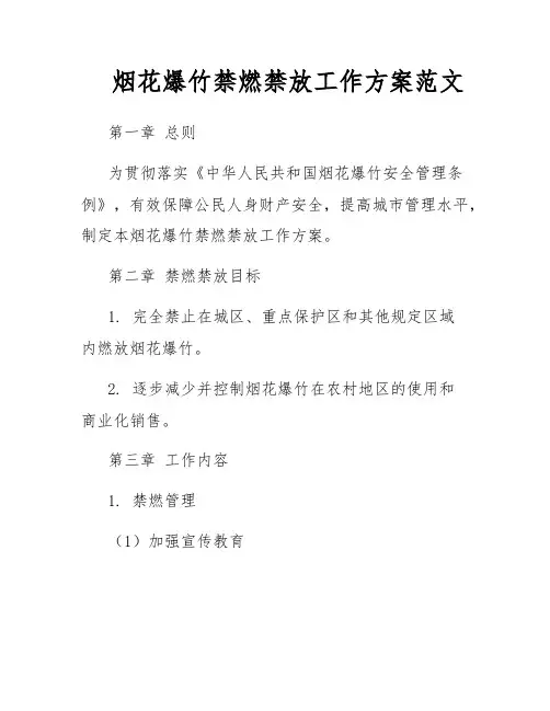 烟花爆竹禁燃禁放工作方案范文