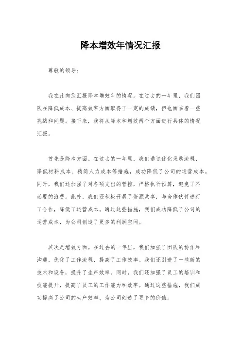 降本增效年情况汇报