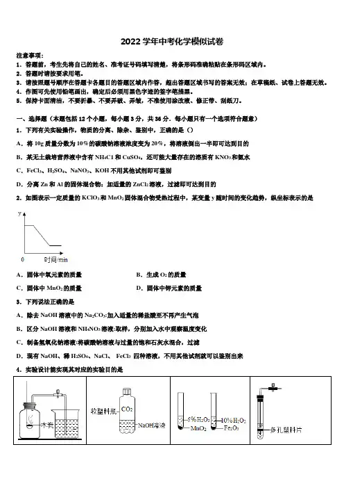 2022届北京市西城区名校中考化学适应性模拟试题(含解析)