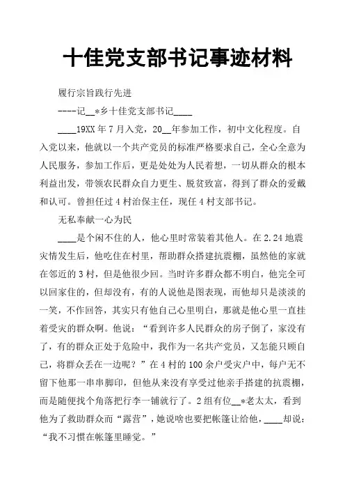 十佳党支部书记事迹材料