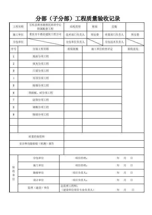 分部(子分部)工程质量验收记录