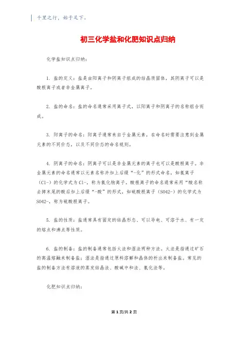 初三化学盐和化肥知识点归纳