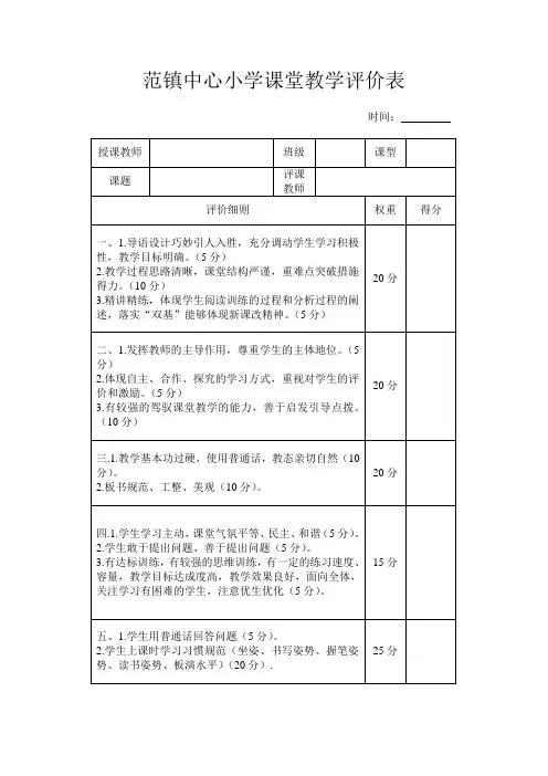 课堂评价细则和听课评价表.doc