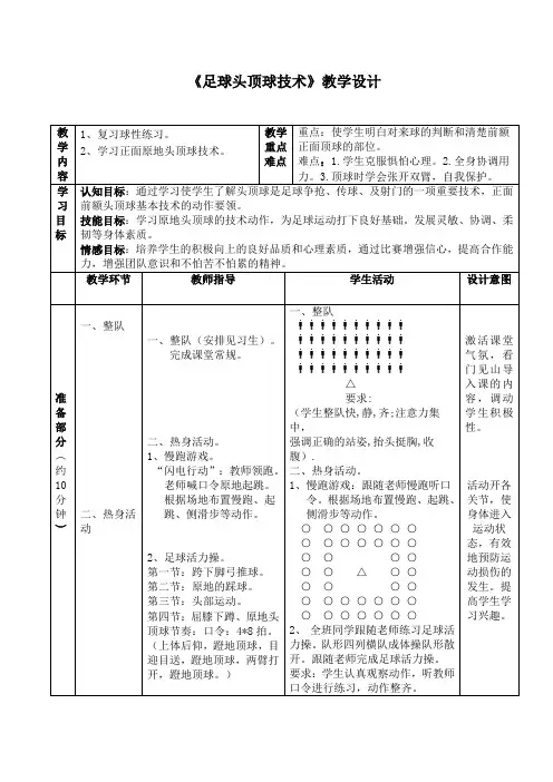 《足球头顶球技术》教学设计