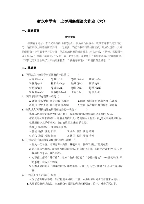 衡水中学高一上学期寒假语文作业(六)
