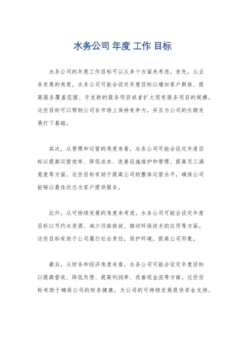 水务公司 年度 工作 目标