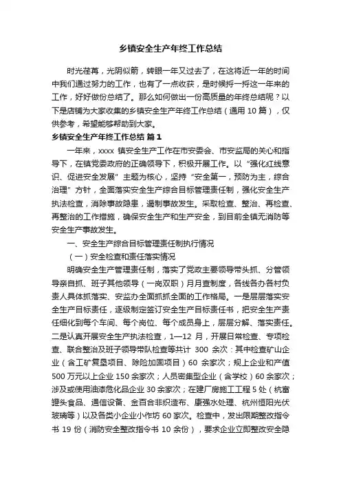 乡镇安全生产年终工作总结