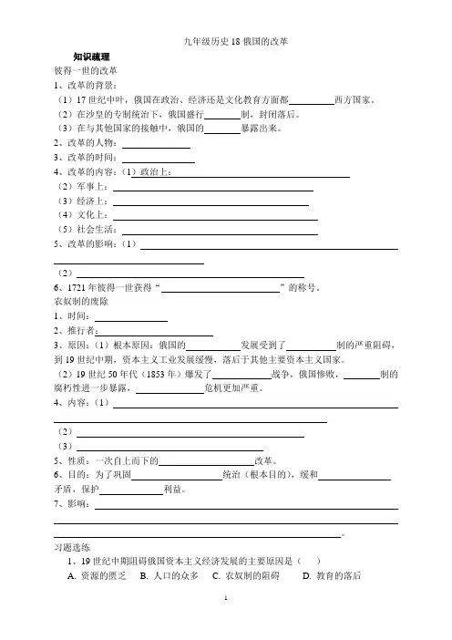 九年级历史18俄国的改革