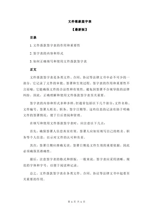 文件落款签字表