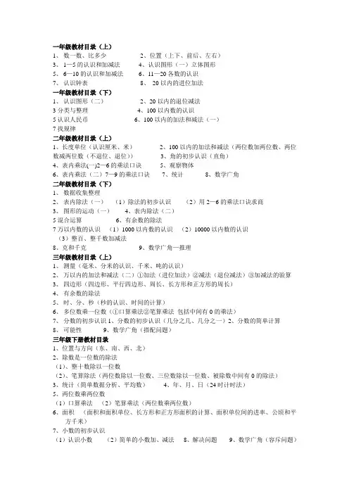 一—六年级数学教材目录