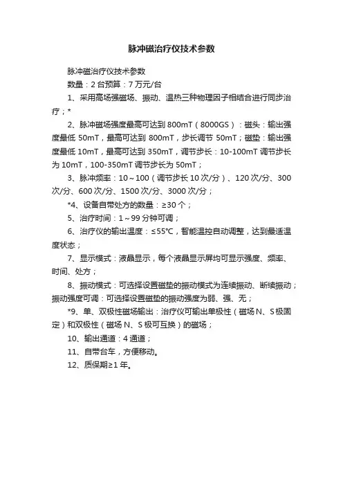 脉冲磁治疗仪技术参数