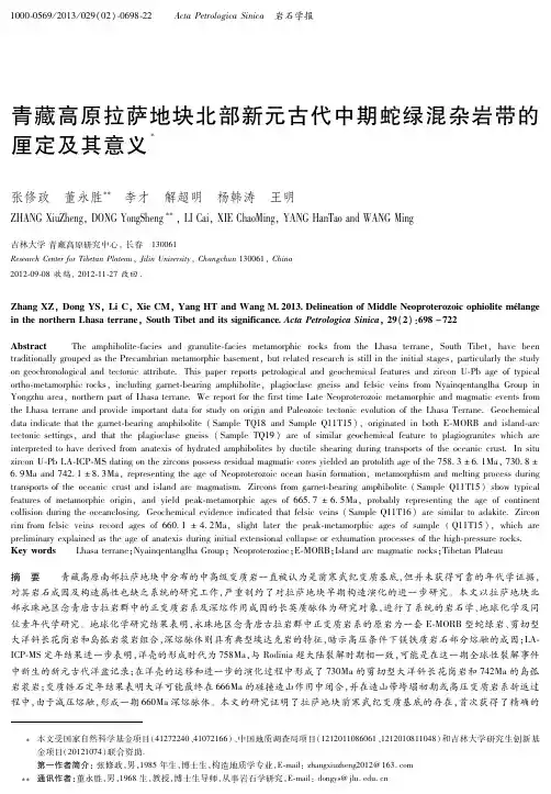 青藏高原拉萨地块北部新元古代中期蛇绿混杂岩带的厘定及其意义